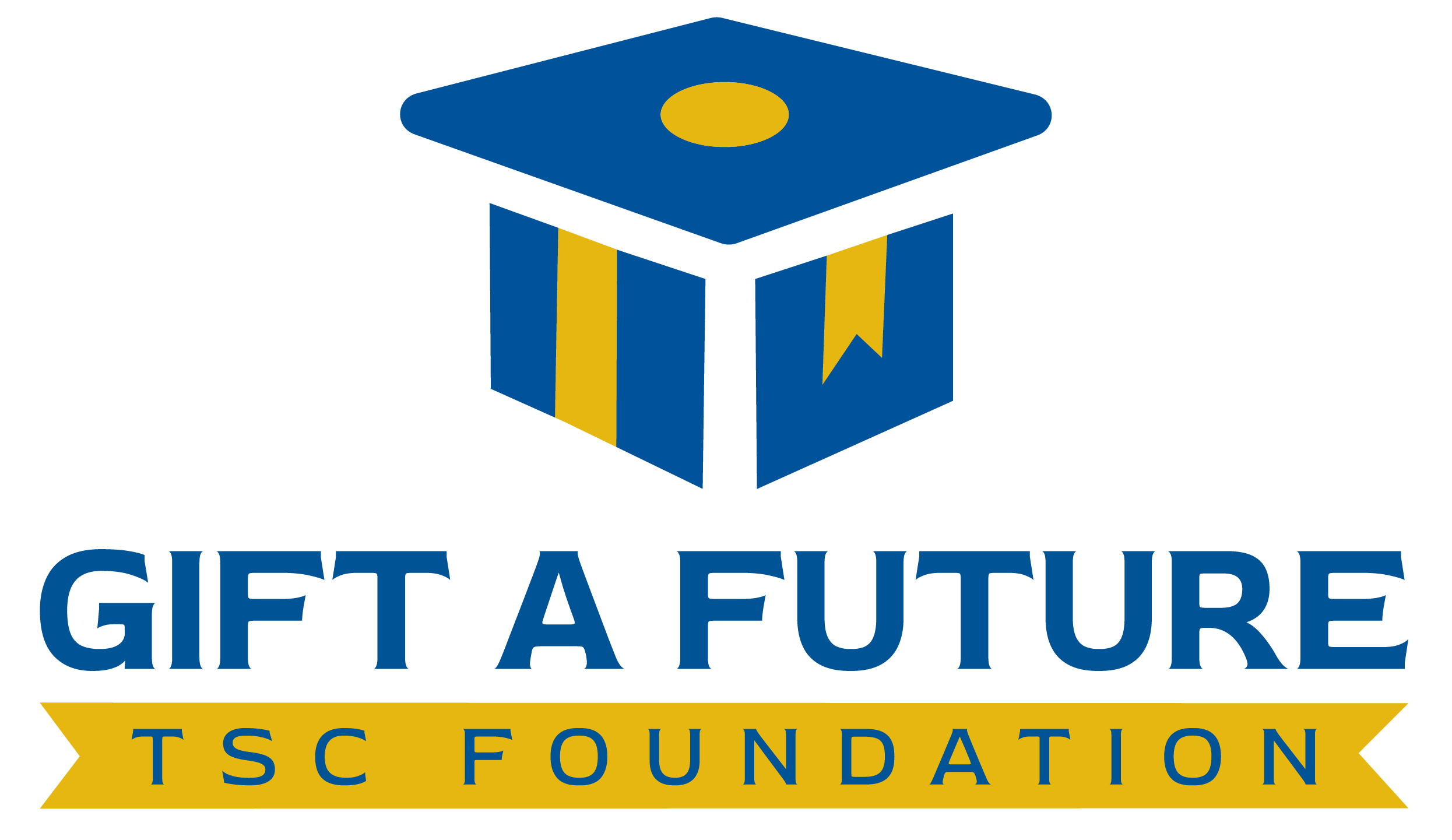 Gift a Future Logo, blue and gold graduation cap with the words Gift a Future underneath it